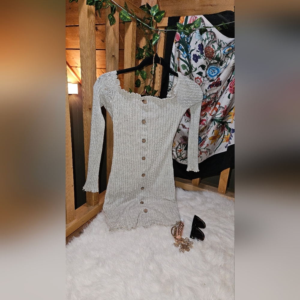 Ribbed Button-Down Dress